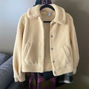 Off white furry bomber jacket